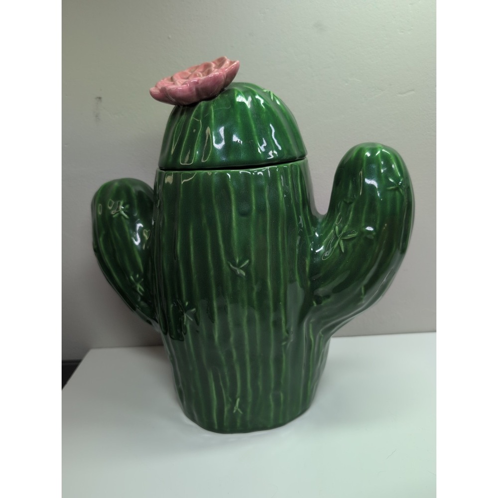Vintage Treasure Craft Saguaro Cactus Cookie Jar w/‎ Pink Flower 13" Made in USA